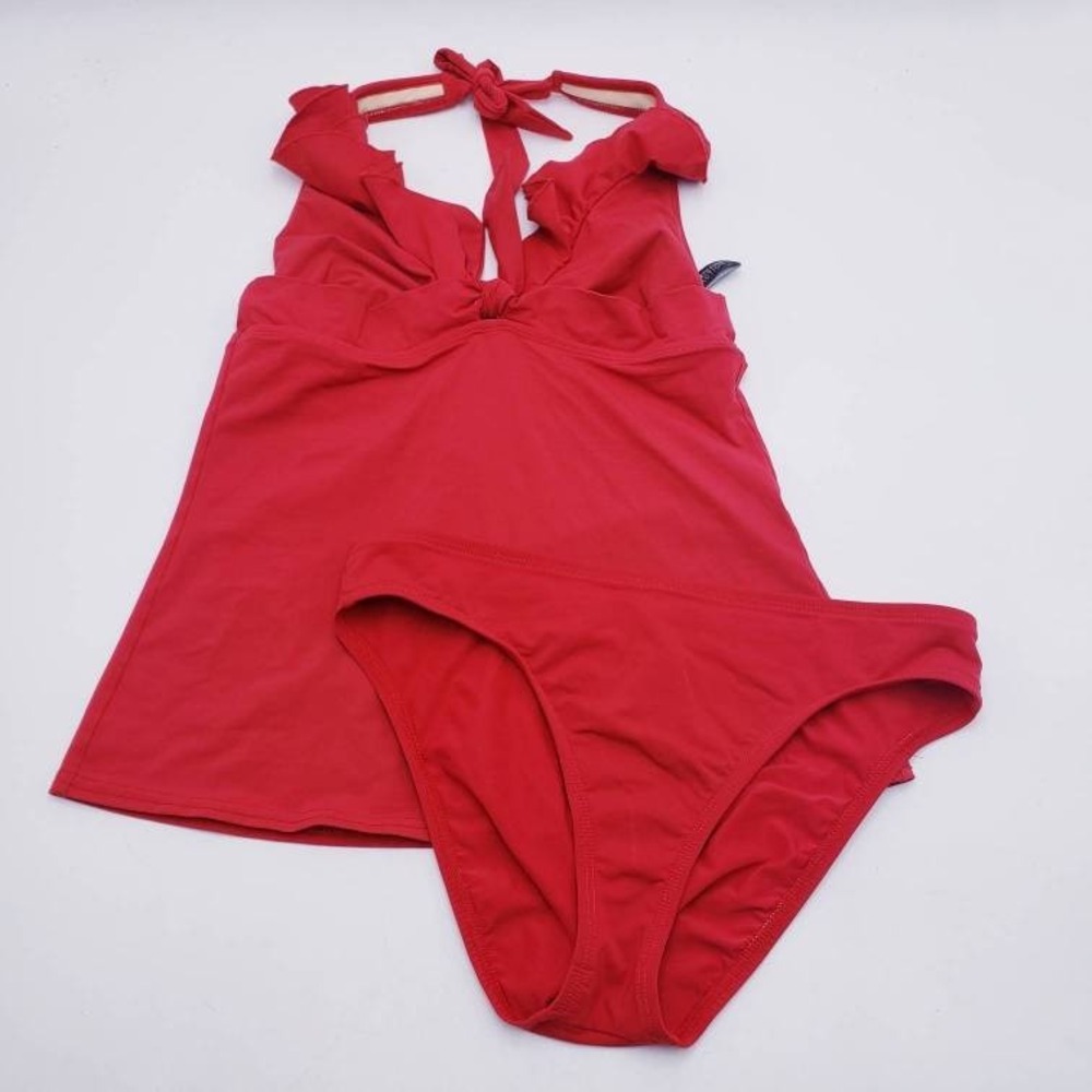 Kenneth Cole Reaction Tankini Red Ruffle Halter Two Piece Swimsuit Small